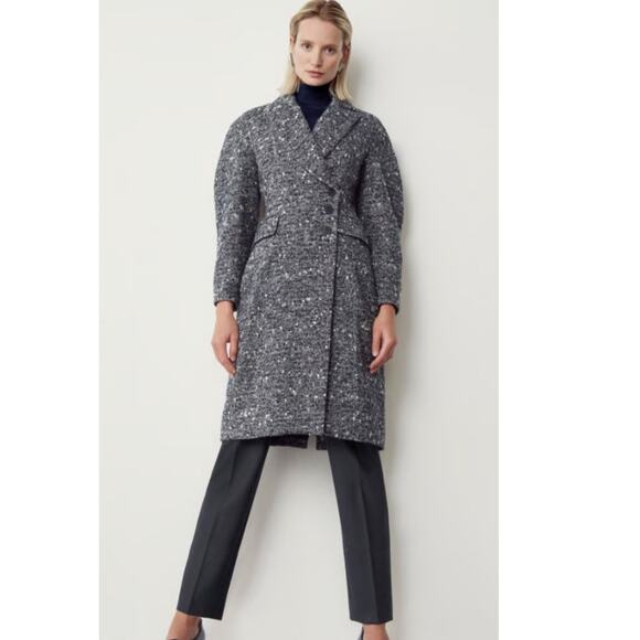 The Fold Manaco Navy Boucle Coat (Size UK 12 US 8)